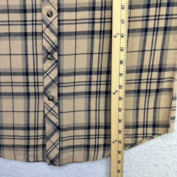 Coevals Club Western Shirt Mens Small S Brown Gray Plaid Flannel Pearl Snap - Picture 9 of 12